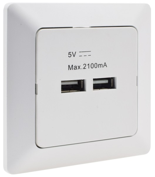 MILOS 2-fach USB-Ladedose weiß matt 250V~/ 50Hz UP 5V= gesamt max. 2A