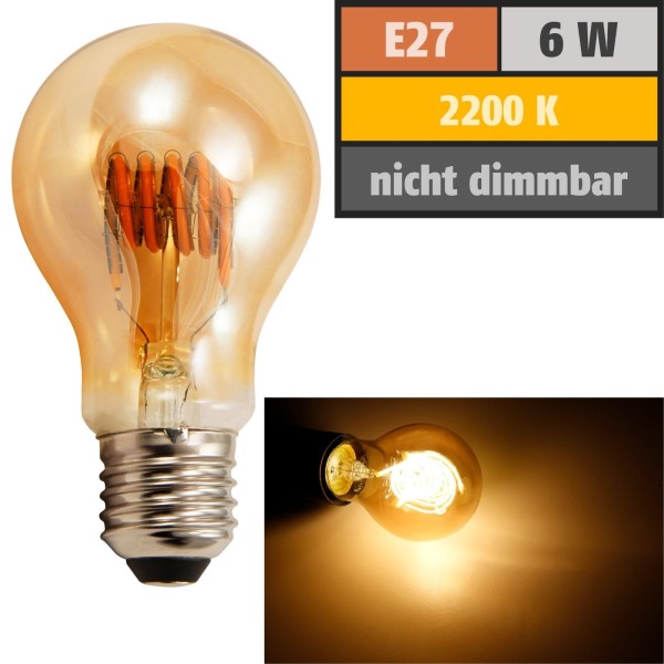 LED Filament Glühlampe McShine "Retro" E27 6W 420lm warmweiß goldenes Glas