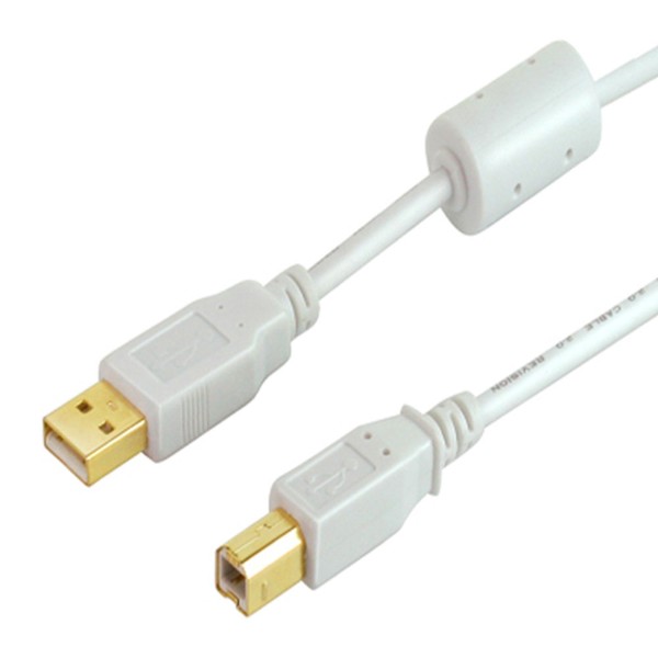 5m High End USB 2.0 Kabel A-Stecker > B-Stecker vergoldet weiss Ferritkerne