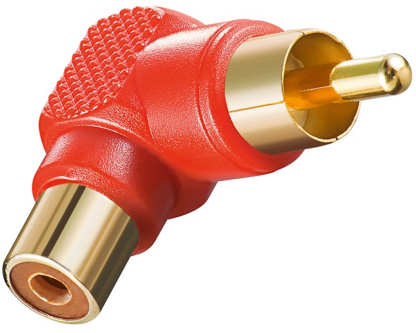 1 Stück Audio Winkeladapter Cinch Stecker auf Chinch Kupplung rot vergoldet