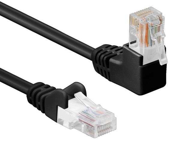 0,5m Patchkabel CAT 5e 1*90°gewinkelt 1*gerade Netzwerk Kabel U/UTP black RJ45