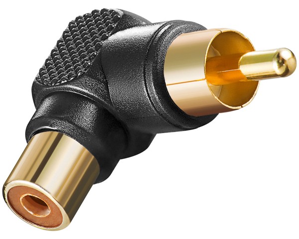 1 Stück Audio Winkeladapter Cinch Stecker auf Chinch Kupplung schwarz vergoldet