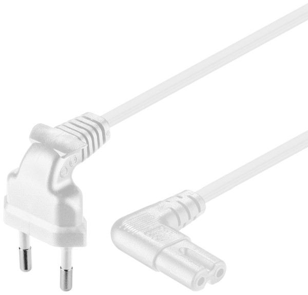 Netzkabel Euro-Stecker an Gerätekupplung 0,75 m 90° gewinkelt weiß