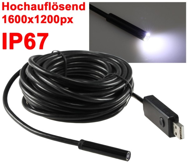 7m USB Endoskop Kamera HD 4* LED mit flexiblem Kabel für Inspektion PC Auto IP67