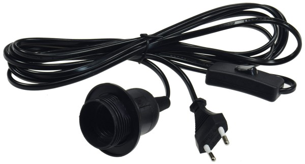 Netzkabel in schwarz mit Schalter E27 Lampenfassung 3,4m Kabel Leuchten Fassung