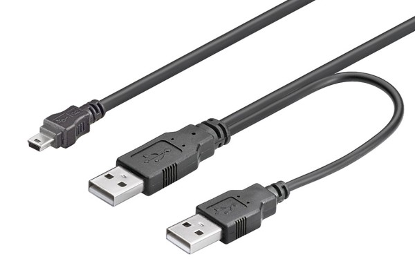 0,6m USB Strom Y Kabel Anschlusskabel 2x USB2.0 A-Stecker Mini5 B USB St.