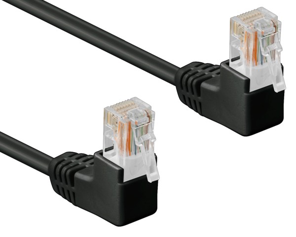 3m Patchkabel CAT 5e 2*90°gewinkelt Netzwerk Kabel U/UTP LAN DSL schwarz RJ45