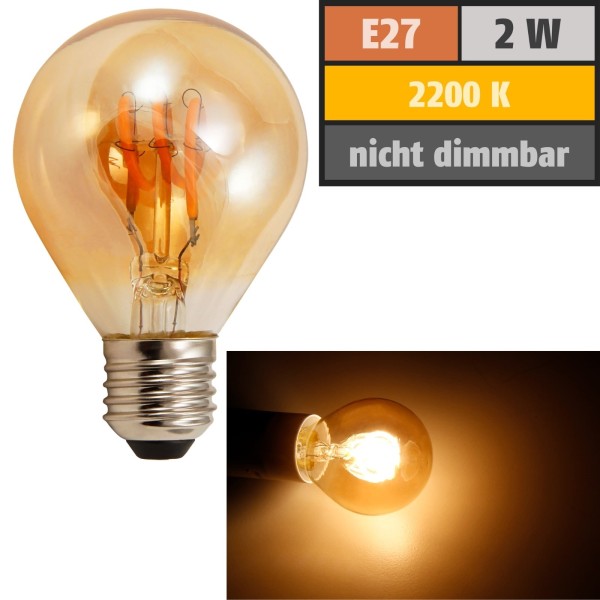 LED Filament Tropfenlampe McShine &quot;Retro&quot; E27 2W 150lm warmweiß goldenes Glas