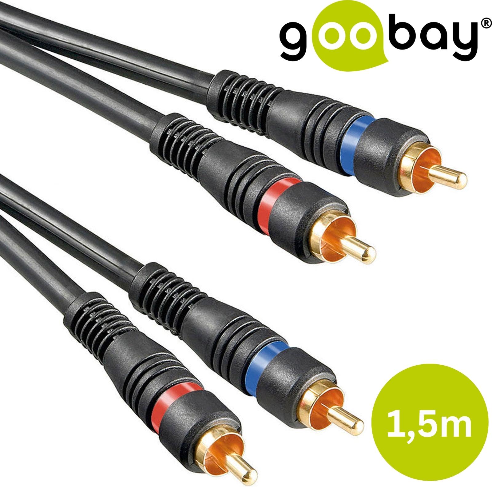 Stereo Audio Cinch Stecker (Chinch) Premium-Cable RCA Goobay® 2 Kabel HiFi | Anschlusskabel 1,5m