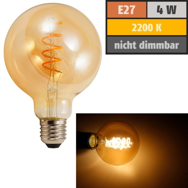 LED Filament Globelampe McShine &quot;Retro&quot; E27 4W 280lm warmweiß goldenes Glas