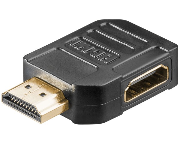 Adapter HDMI Stecker Nase oben > HDMI Buchse rechtwinklig versetzt 270° links
