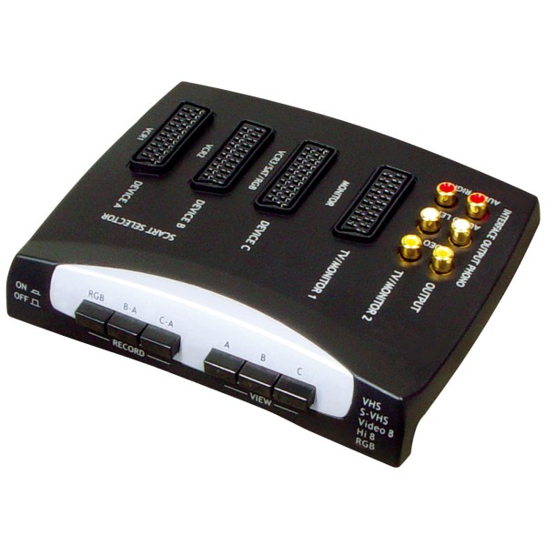 Video Audio Umschaltbox Selecter Scart Verteiler TV LED 3* Scart In umschaltbar