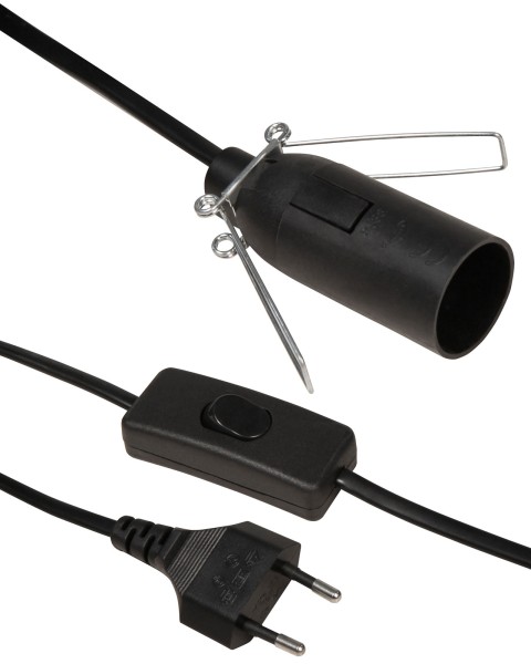 Netzkabel für E14 Lampenfassung Sockel 3,5m Kabel schwarz E14 Leuchten Fassung 