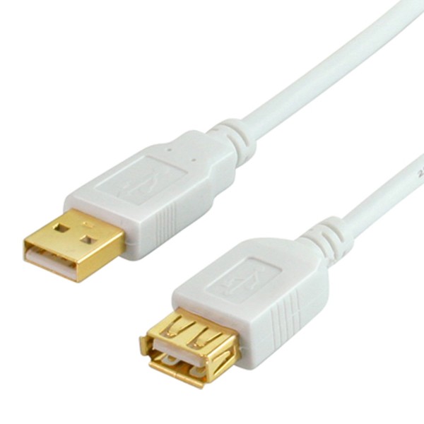 3m High End USB 2.0 Verlängerungs Kabel A-Stecker &gt; A-Buchse weiss vergoldet