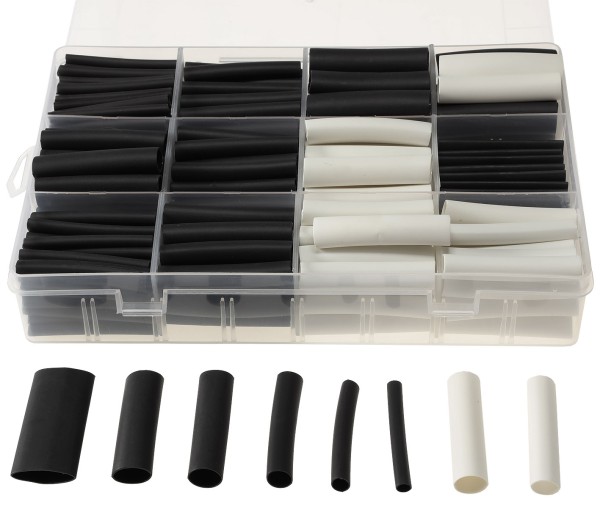 300teiliges Schrumpfschlauch Sortiment Plastikbox klebend Ratio 3:1 schwarz weiß