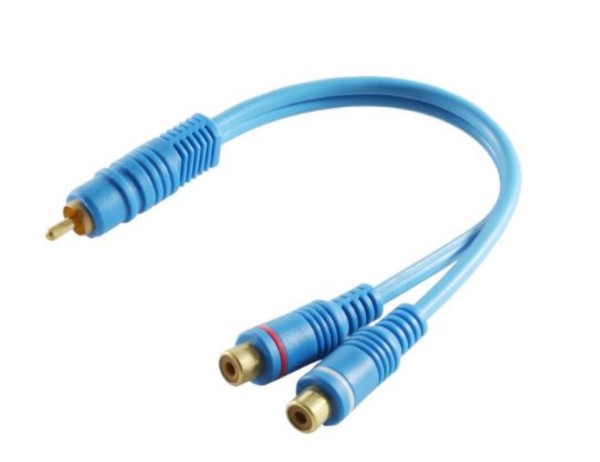 Cinch Chinch RCA Y Kabel Kabel Adapter Verteiler Weiche Subwoofer 2:1 KURZ blau