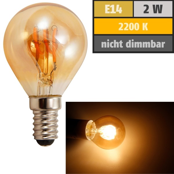LED Filament Tropfenlampe McShine &quot;Retro&quot; E14 2W 150lm warmweiß goldenes Glas