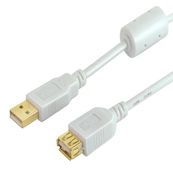 5m High End USB 2.0 Verlängerungs Kabel A-Stecker &gt; A-Buchse weiss Ferritkerne
