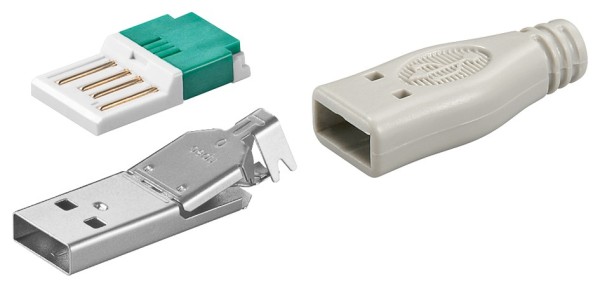 1 Stück USB 2.0 A-Stecker zur werkzeugfreien Crimp Montage inklusive Tülle