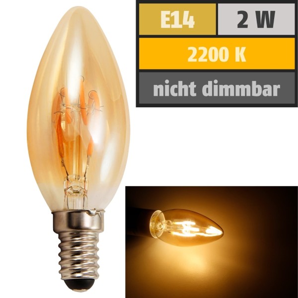 LED Filament Kerzenlampe McShine &quot;Retro&quot; E14 2W 150lm warmweiß goldenes Glas