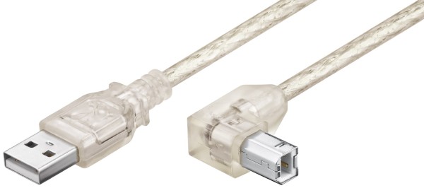 1m USB 2.0 Hi-Speed Kabel A-Stecker auf B-Winkelstecker 90° transp. 480 Mbit/s