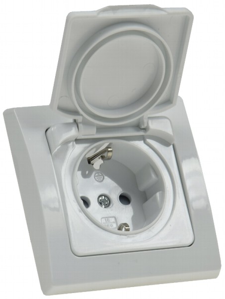 DELPHI Schutzkontakt Steckdose in weiß Klapp Deckel IP44 spritzwasser geschützt