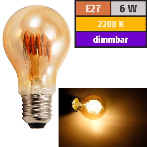 LED Filament Glühlampe McShine Retro E27 6W 420lm warmweiß goldenes Glas dimmbar