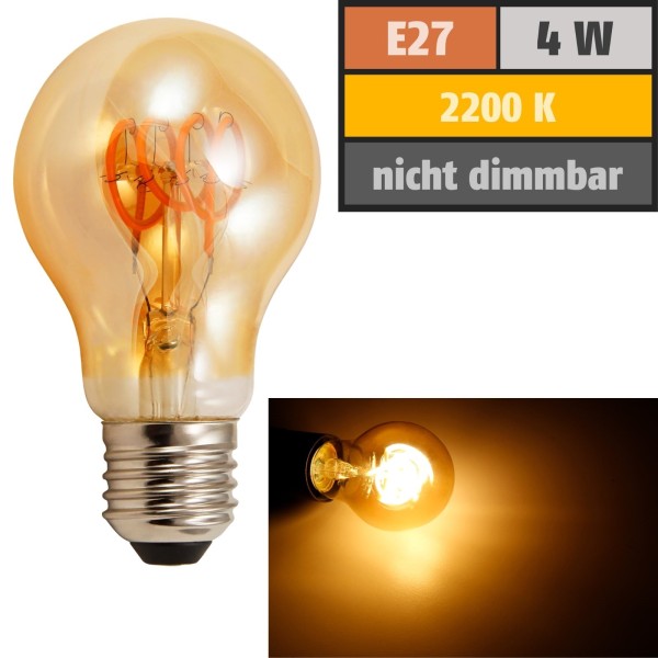 LED Filament Glühlampe McShine &quot;Retro&quot; E27 4W 280lm warmweiß goldenes Glas